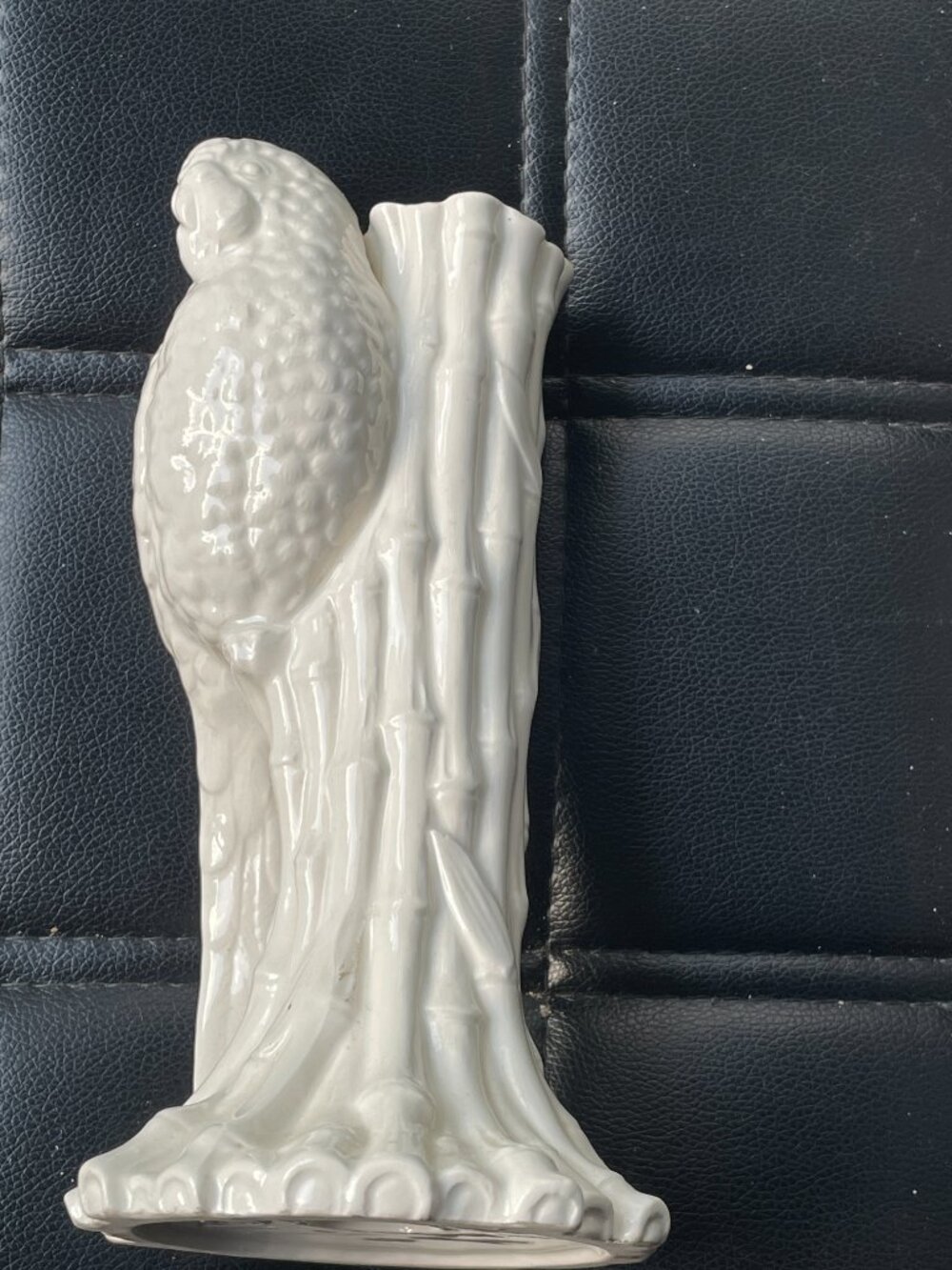 vintage Fitz & Floyd white ceramic parrot and bamboo candlestick holder